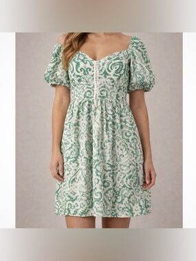 House of Harlow 1960 Linen Puff Sleeve Tiered Mini Dress Size Medium
